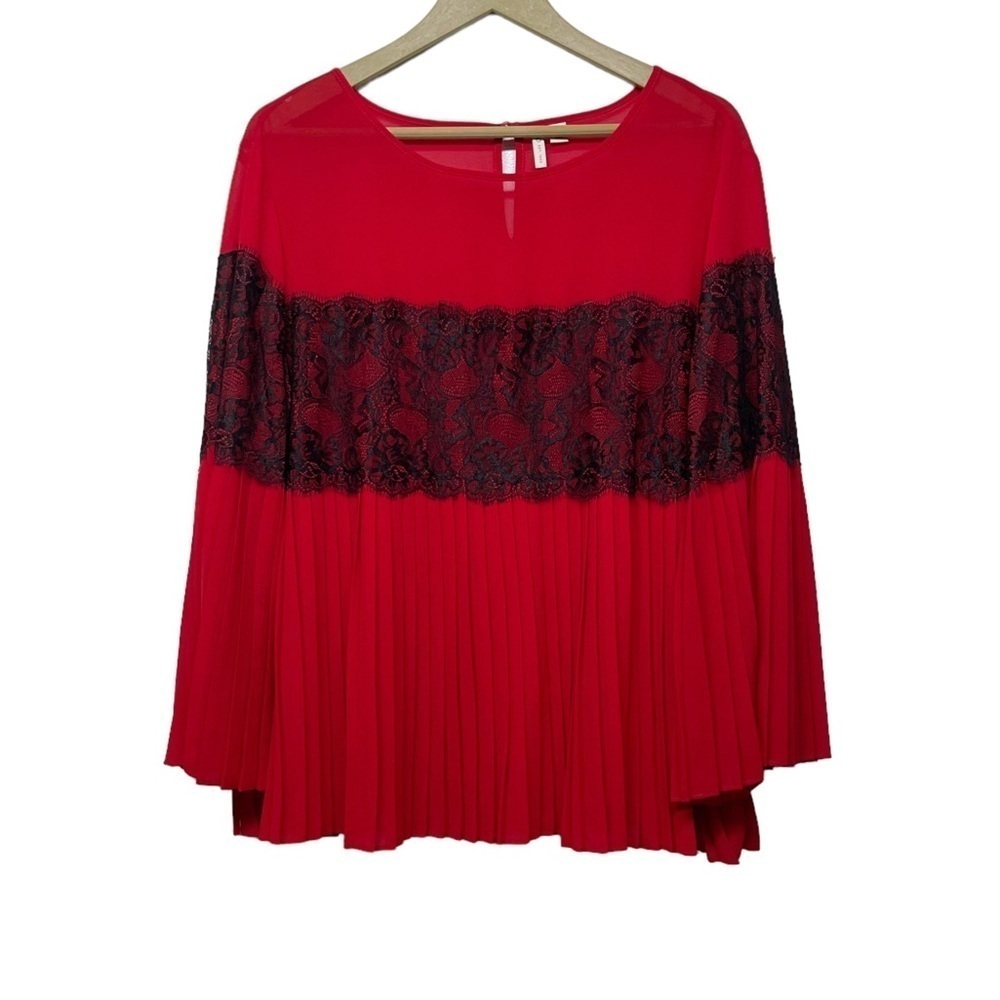 Cato Red Black Lace Pleated Bell Sleeve‎ Top Size XL